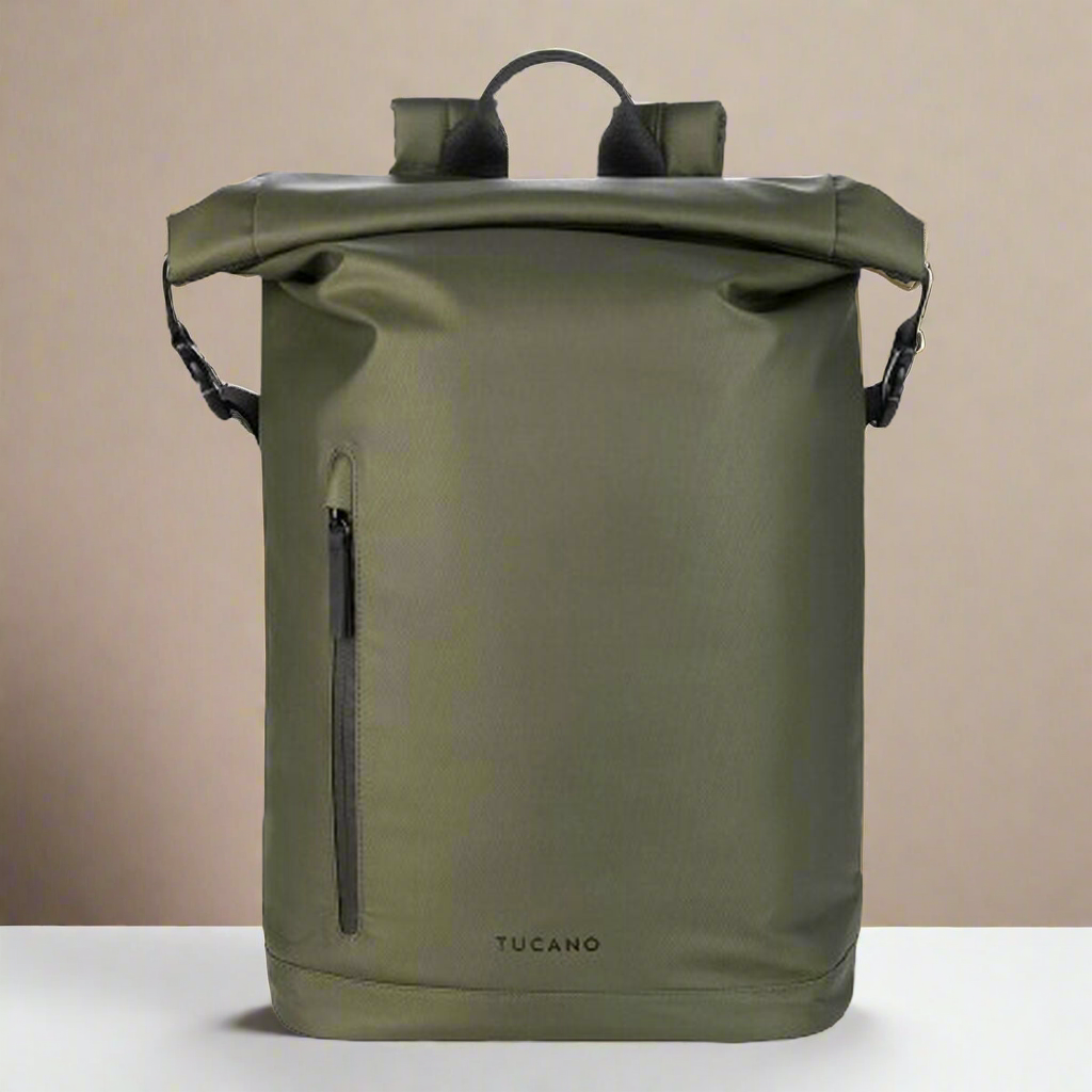Tucano Rollo Roll‑Top Laptop Backpack – Military Green (Fits up to 15.6″, Waterproof Recycled Fabric)